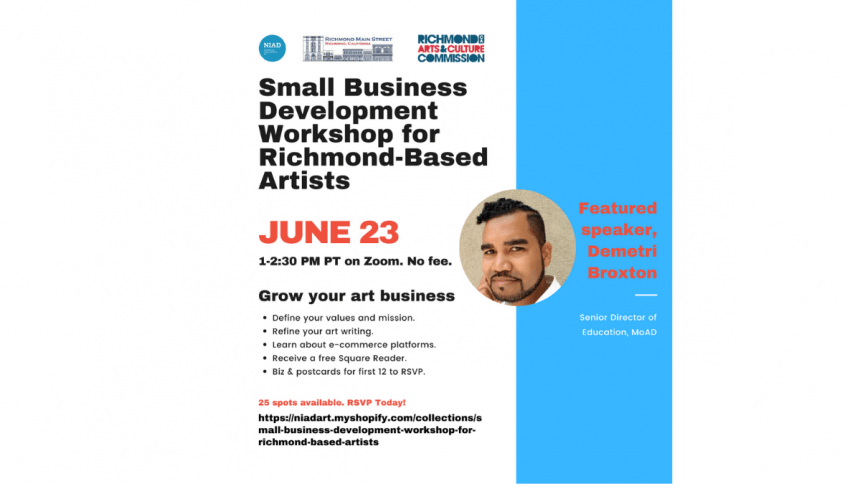 Poster for Small Business Development Workshop for Richmond-Based Artists