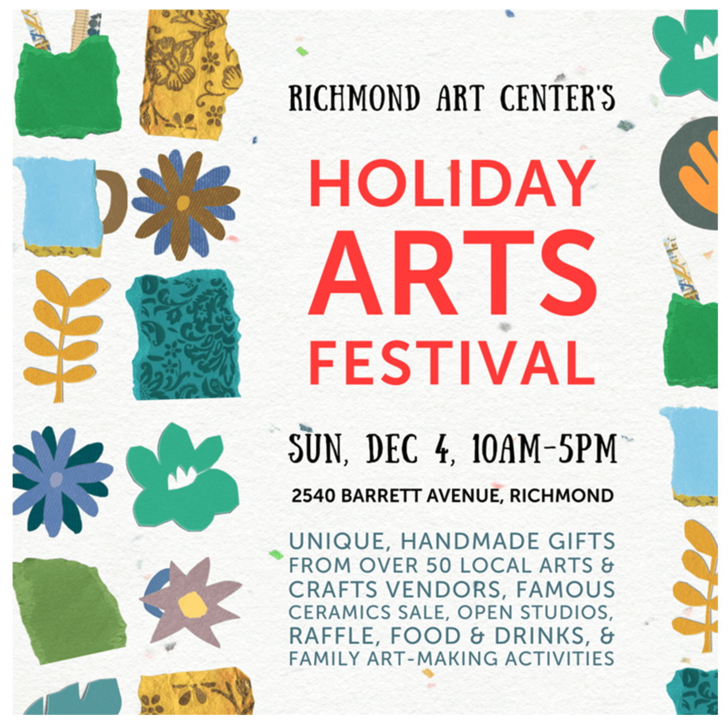 a flyer for the holiday arts festival event